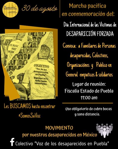 Convocan a marcha por los desaparecidos en Puebla
